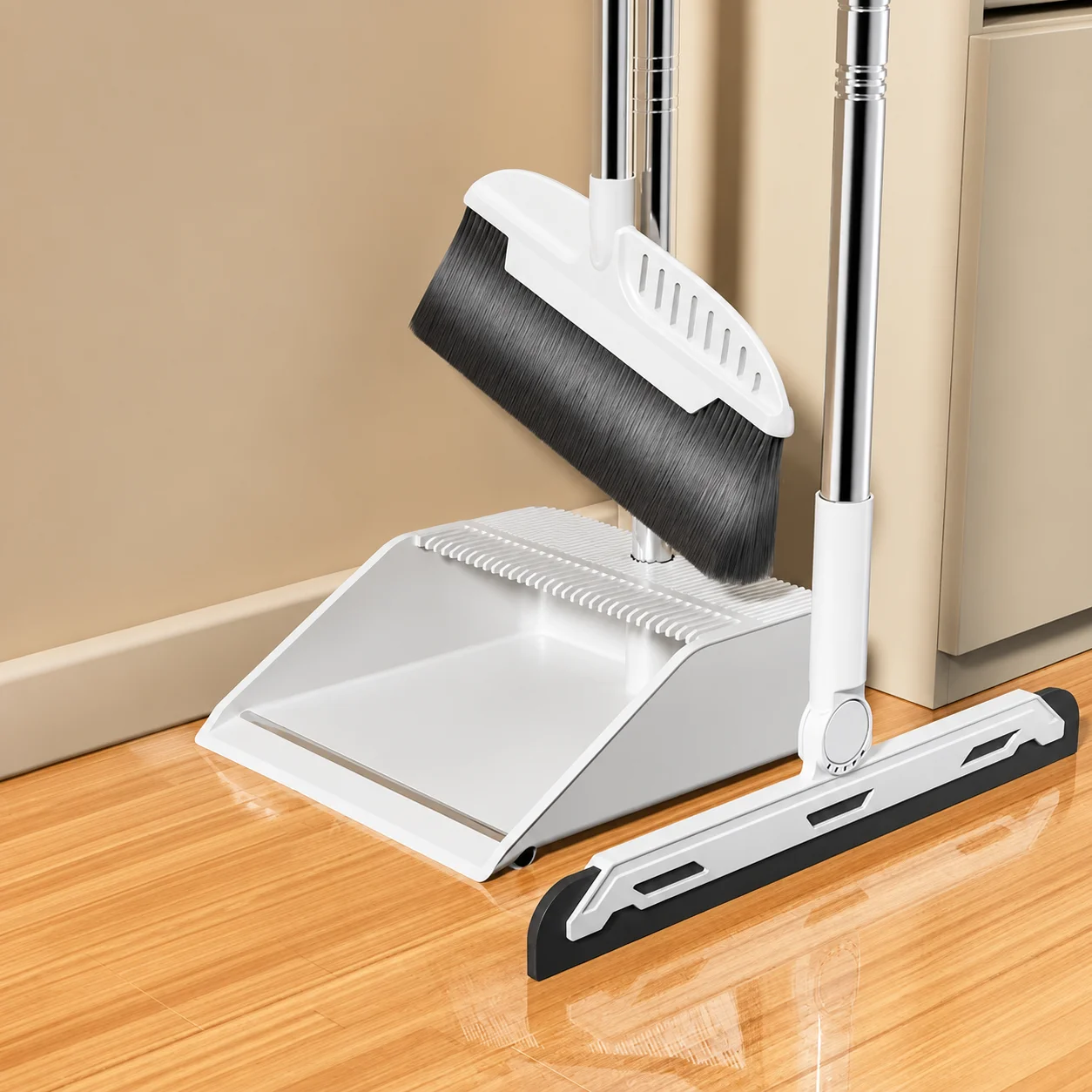 Upright Foldable Broom and Dustpan Set Easy to Store and Save Space with Scraping Teeth for Cleaning Human/Pet Hair Sweeping Kit