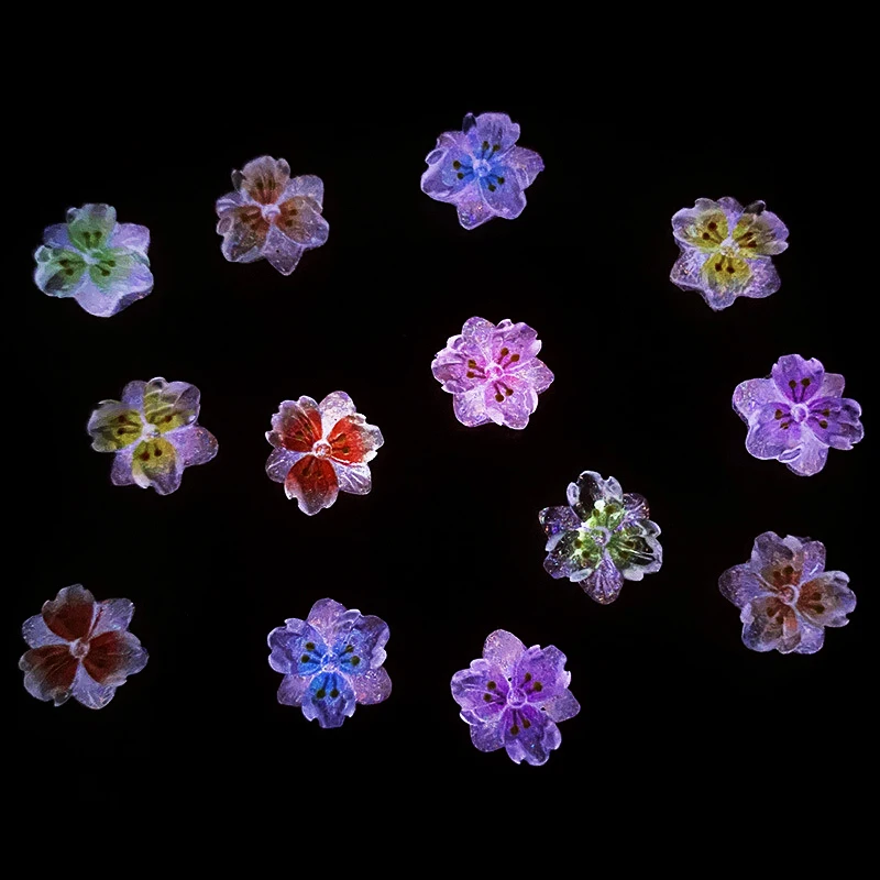 30Pcs Exquisite Ice Transparent Flower Resin Nail Art Decoration Colorful Petals Grow In Dark Nail Charms DIY Jewelry Accessorie