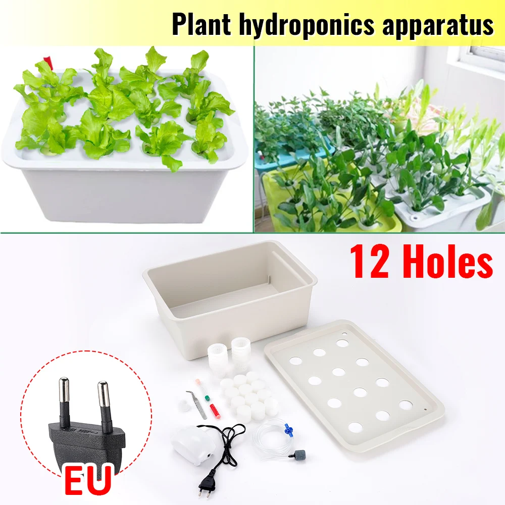 12 Holes Plant Site Hydroponic Kit Garden Pots Planters Seedling Pots Indoor Cultivation Box Grow Kit Bubble Nursery Pots 1 Set