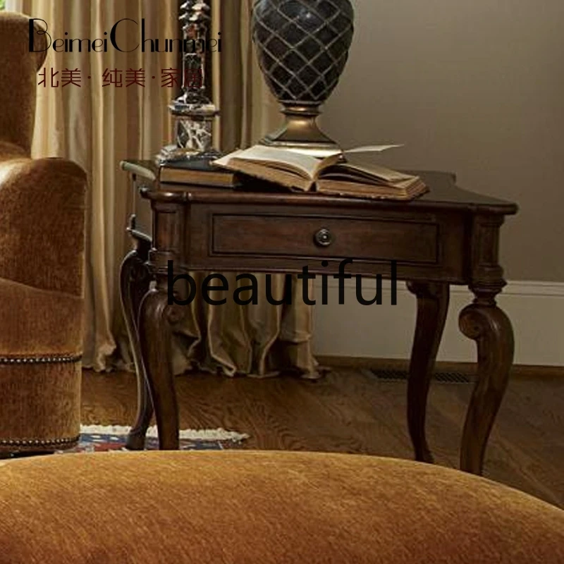 American solid wood edge few solid wood carving flower living room sofa European coffee table telephone table