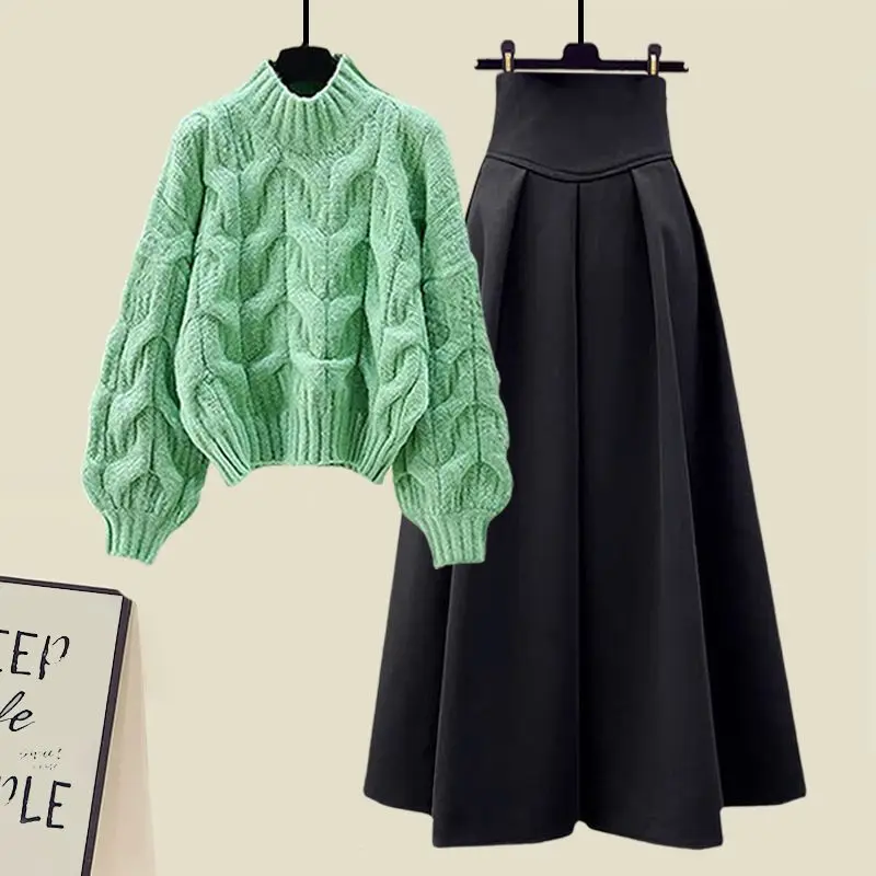 2024 Autumn Fashion Knitted Suit Slim 2 Piece Skirt Set women Casual Elegant Sweater Tops + Women Outwear Casual Y2k Long Skirt