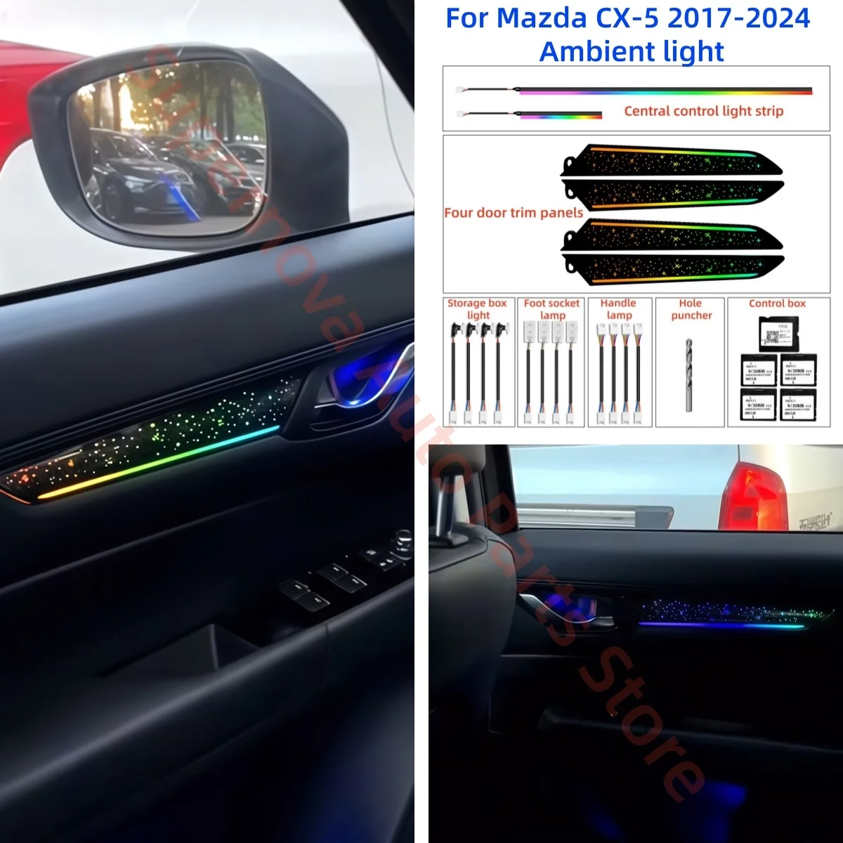 Fit for Mazda CX-5 2017-2024 LED Atmosphere lamp car interior lighting upgrade Auto Parts Decorative strip Two keys APP control