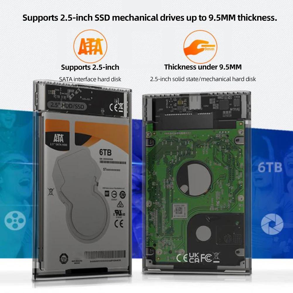 USB 3.0 to SATA III Hard Disk Case 2.5inch SATA HDD SSD Shell External Enclosure Hard Drive Disk Box Transparent Mobile Housing