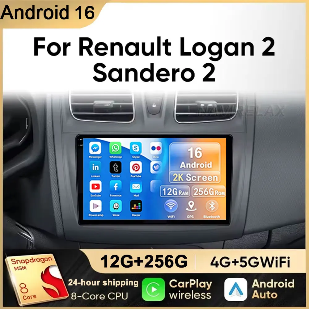 9 for Renault Logan 2 Sandero 2 2012 - 2019 2 Din Android 16 Car Radio Multimedia Video Player GPS Navigation Stereo DVDcarplay