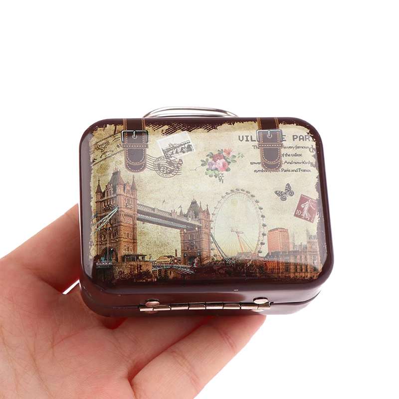 1 Pc Retro Storage Tin Mini Box Rectangular Tinplate Suitcase Small Candy Snack Packaging Makeup Cosmetic Sewing Organizer