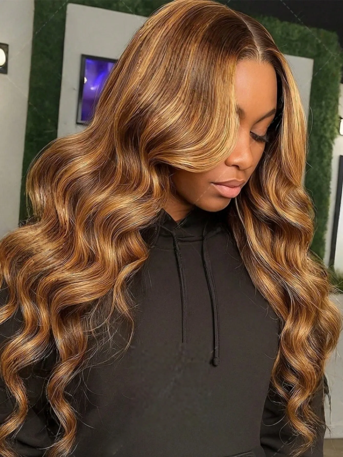 28 بوصة أومبير العسل شقراء 13x4 تسليط الضوء على الجسم موجة الدانتيل شعر مستعار أمامي شعر الإنسان قبل قطعها مع شعر الطفل 4/27 200% الكثافة اللون