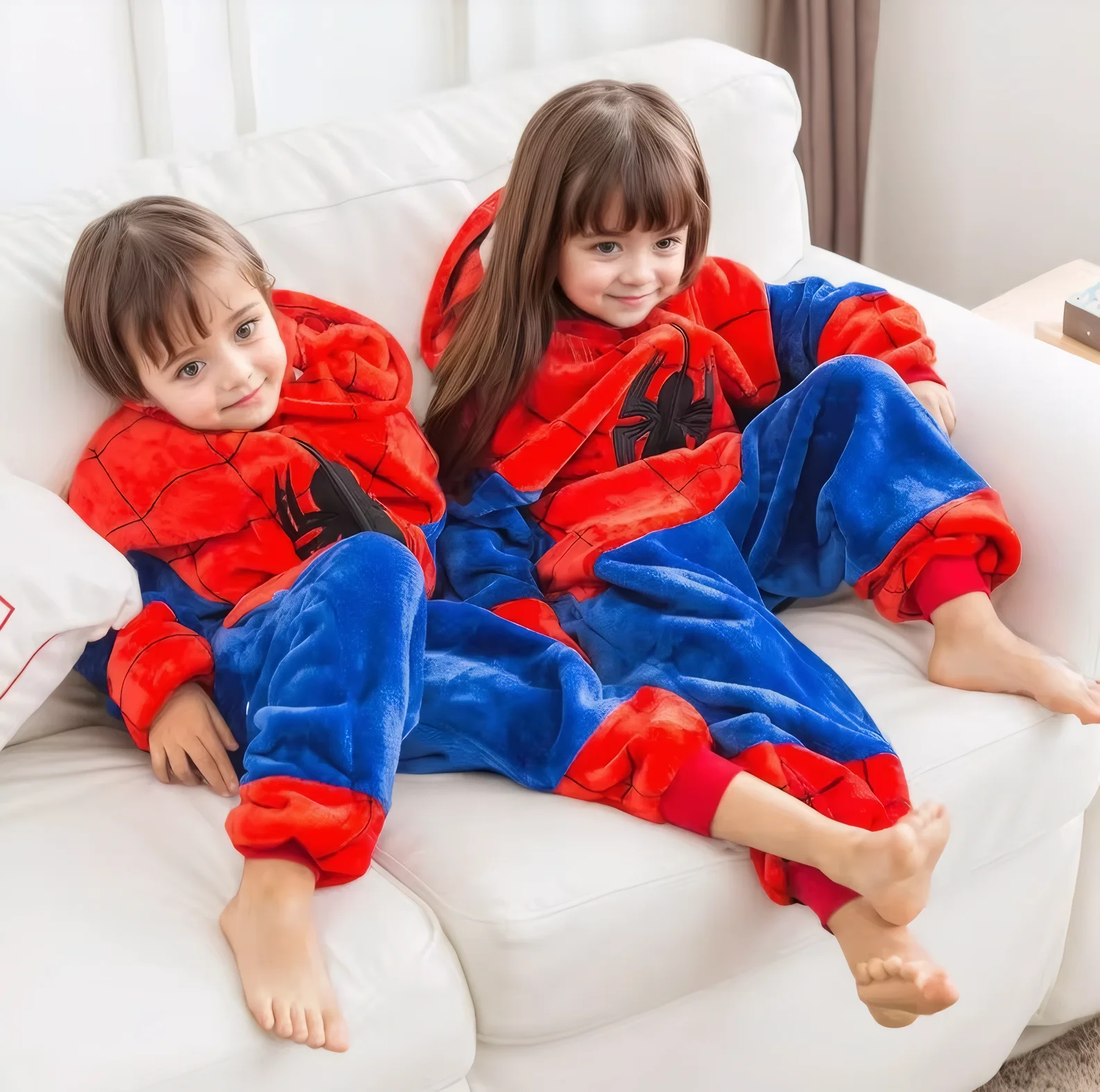 أزياء ليلو ستيتش التأثيرية للأولاد والبنات بيجامات سبايدرمان ملابس شتوية دافئة للأولاد والبنات بيجامات بقلنسوة