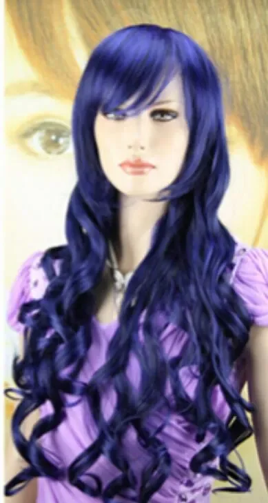 Parrucca New Long blue Curly Wavy Hair parrucche piene Cosplay Party Anime Lolita parrucche