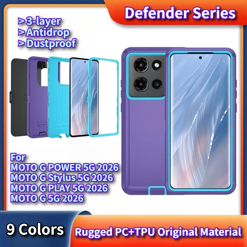 Capa Protetora Robusta Anti-queda de 3 Camadas Ott-Box para Moto G PLAY/Power/G Stylus/G 5G 2026 2025 2024 à Prova de Poeira