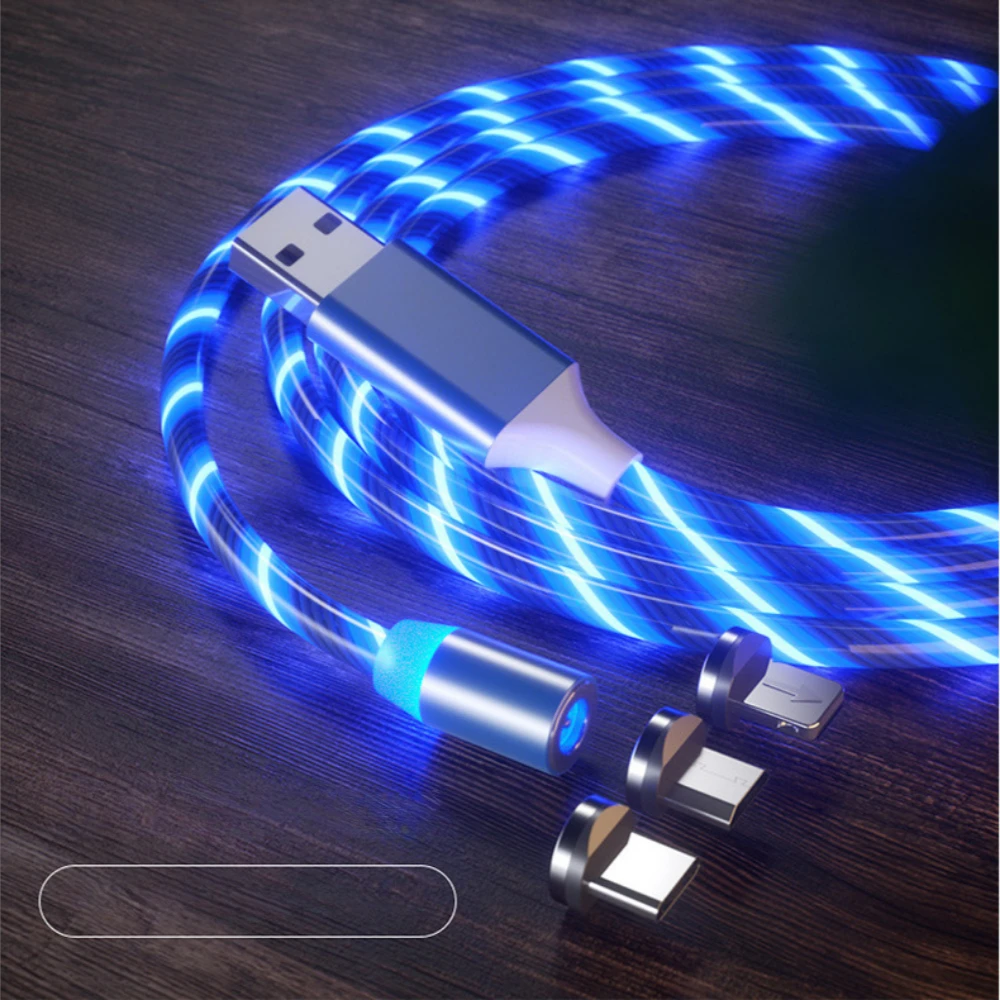 Cable USB tipo C luminoso de flujo 6A 100W, Cable de datos de carga rápida, Cable LED para Huawei, IPhone, Xiaomi, Samsung