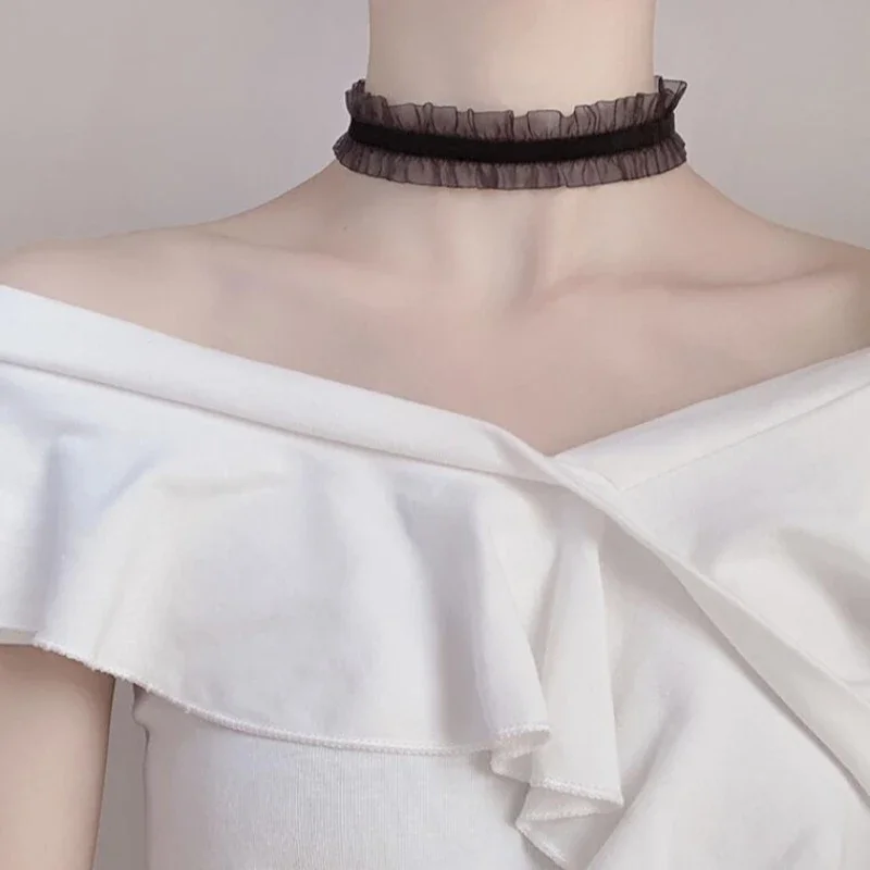 

Velvet Collarbone Chain Necklace Women's Fashion Black and White Collar Women's Neck with Lace Sweet Collar Jewelry Accessories