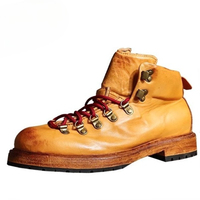 Goodyear Handmade Retro Washed Horsehide Work Shoes for Men's Outdoor Casual Shoes Genuine Leather Sole Yellow Thick Soled Shoes