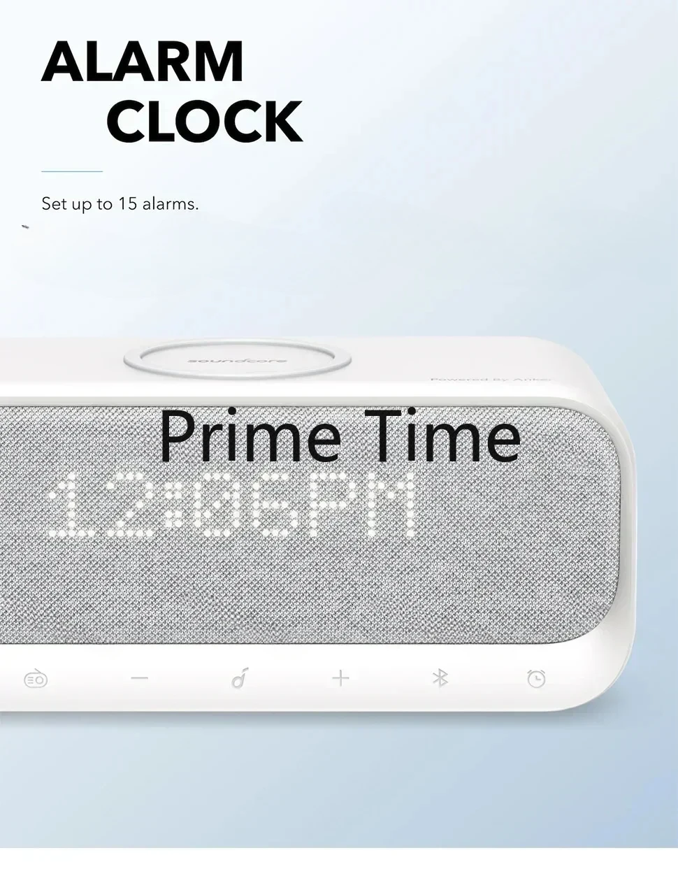 Suitable for Anker wake-up speaker, with alarm clock, stereo, FM radio, white noise