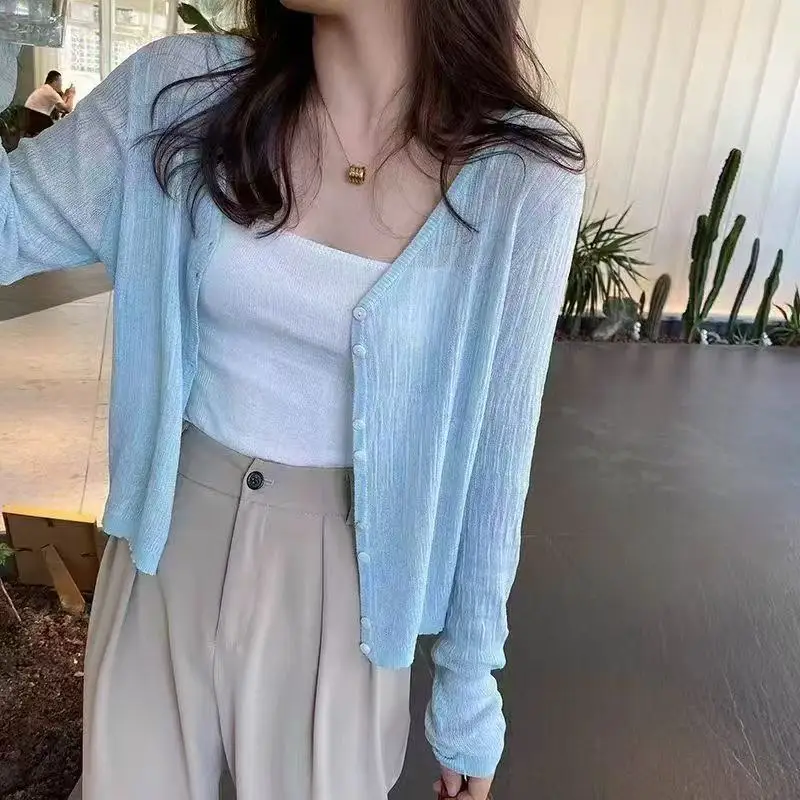Women's Light Knitted Ice Silk Open Cardigan Summer Air Conditioning Top Thin Strap Dress Outer Cover up High-End Feeling Top