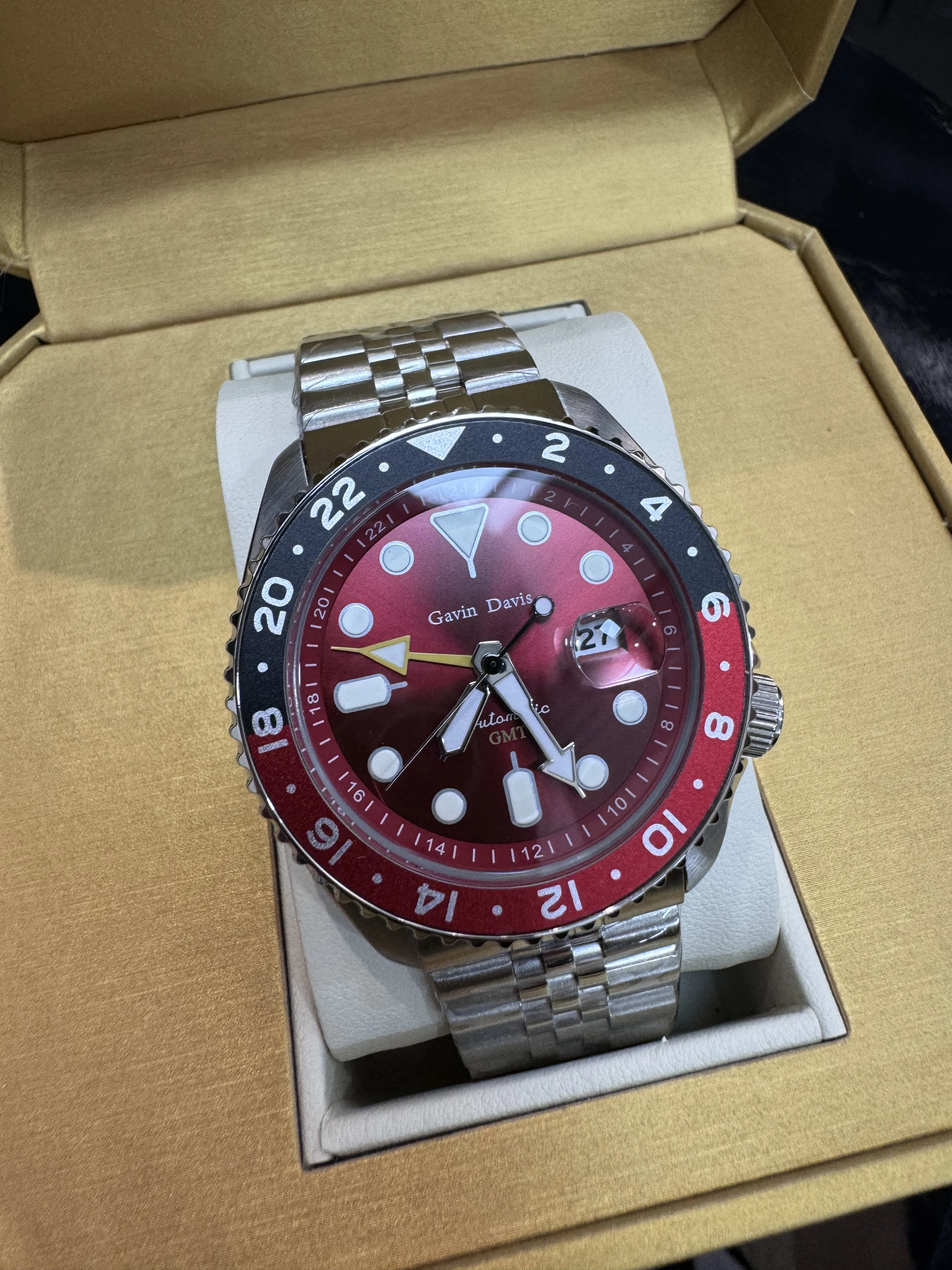Gavin Davis Men’s GMT Automatic Watch Stainless Steel | Waterproof Mechanical Wristwatch | Dual Time Zone | Luminous Dial