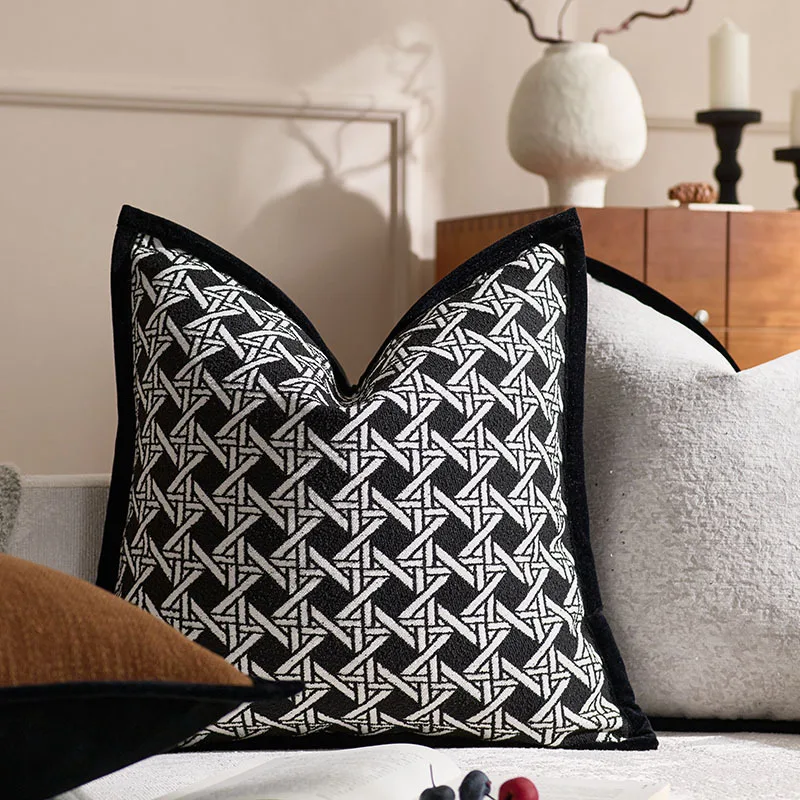 الفرنسية الرجعية الجاكار غطاء الوسادة الحديثة الفاخرة الراقية المخدة تصميم أبيض وأسود وسادة تغطي ديكور المنزل ديكور