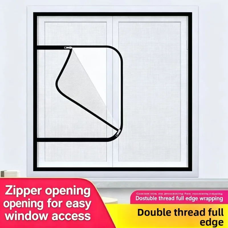 Summer U-shaped Zipper Screen Window，Self-adhesive and Reusable Mosquito Nets for Windows, Anti-mosquito Window Screens, Tulle
