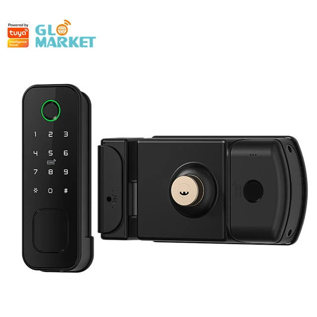 Waterproof Double Side Smart Rim Lock Tuya Wifi Outdoor Intelligent Lock Fingerprint Card Remote Control Digital Lock