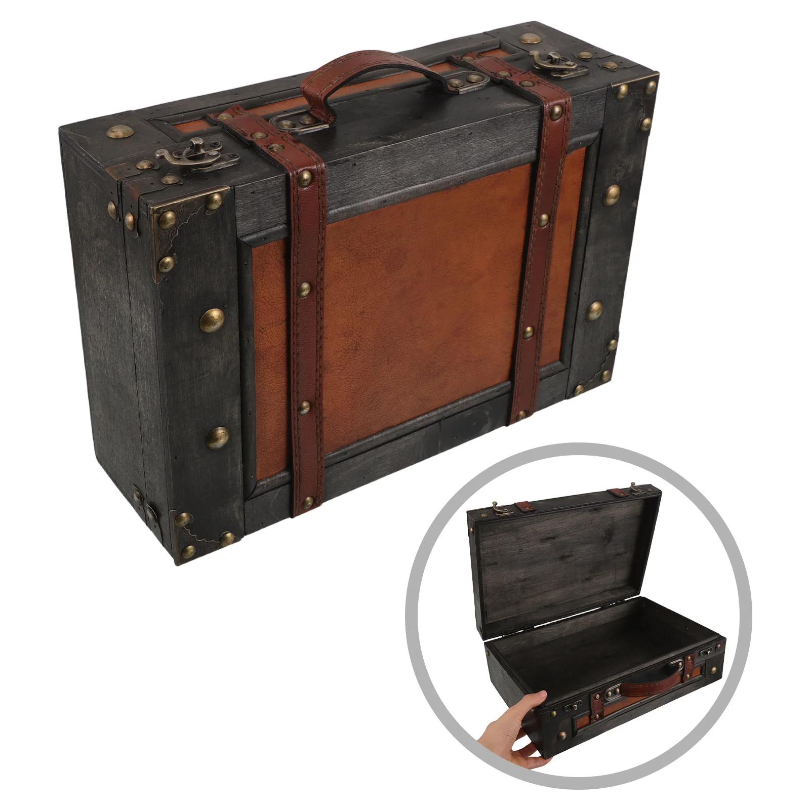 

Wood Prop Suitcase Vintage Small Wooden Trunk Retro Travel Storage Box Decorative Treasure Chest Vintage Keepsake Box