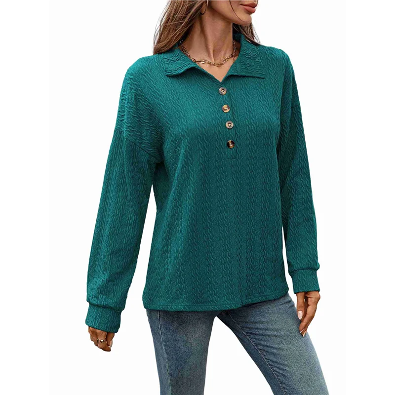 

Women's Autumn And Winter Solid Color Lapel Button Loose Long Sleeve Blouses Shirts