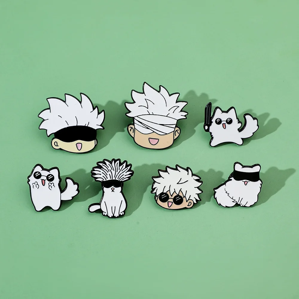 Cute Cartoon White Cat & Figure Enamel Lapel Pins Kawaii Character Metal Brooch Jewelry for Backpack Clothing Accessories