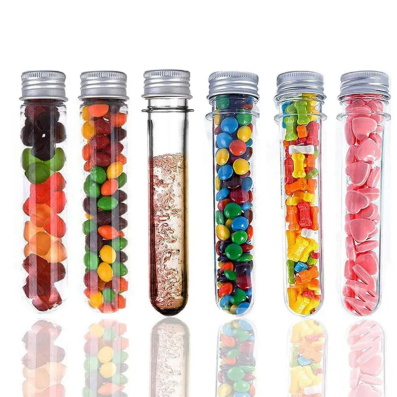 10Pcs 40ml Plastic Clear Test Tubes With Screw Caps Candy Cosmetic Travel Lotion Containers