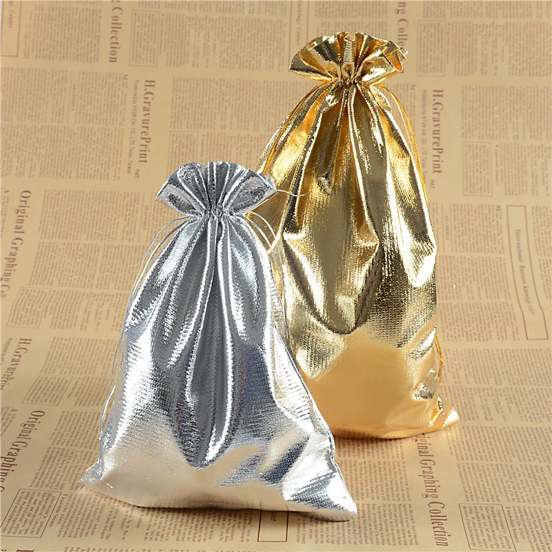 10pcs Jewelry Packing Silver Gold Foil Cloth Drawstring Velvet Bag 5x7cm,7x9cm,9x12cm Wedding Gift Bags Cloth Pouches