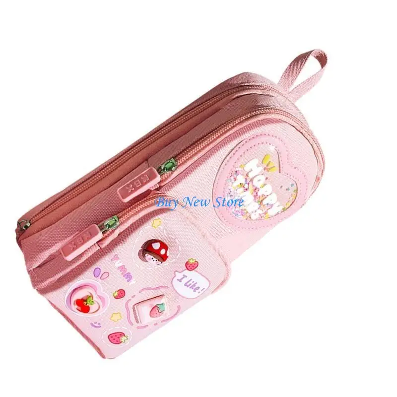 

20CE Big Capacity Pen Bag Cartoon Pencil Pouches Three Layer Zippered Pen Case Standing Pencil Bag for Kid Gift