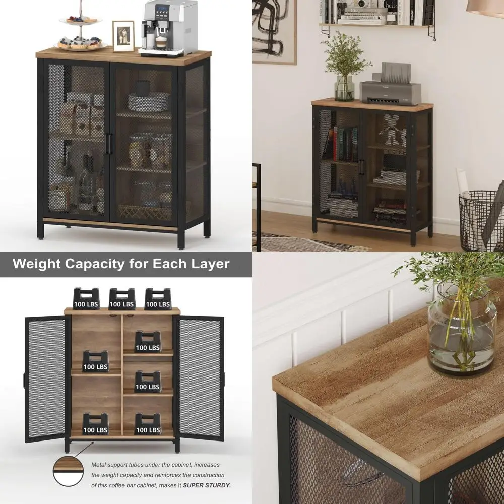 

Винтажный дубовый шкаф для кофейной зоны и кухни с местом для хранения, деревенский шкаф для алкоголя для прихожей, небольшой промышленный буфет для столовой