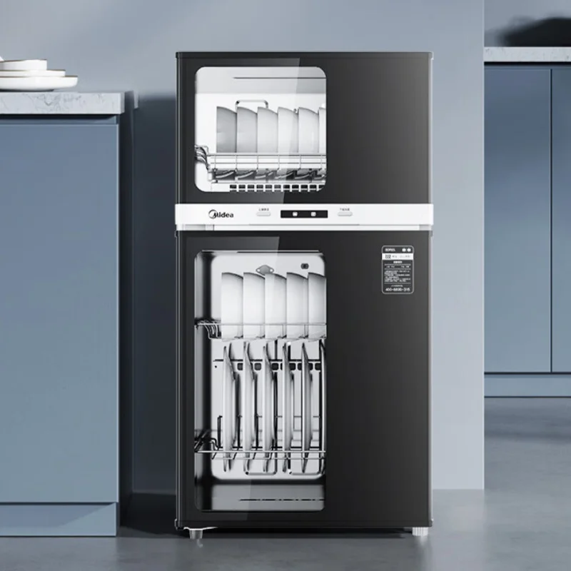 آلة تعقيم محمولة مدمجة 220 فولت لأدوات المطبخ بسعة 77 لتر، تجفيف وتطهير ساخن، غرفة مزدوجة 3 طوابق