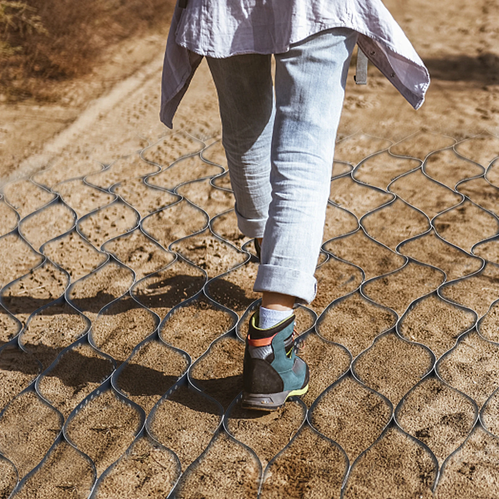 Griglia di stabilizzazione a terra con griglia geo nera spessa 4 pollici, geogramma in polietilene ad alta resistenza per vialetti, strade, parcheggi