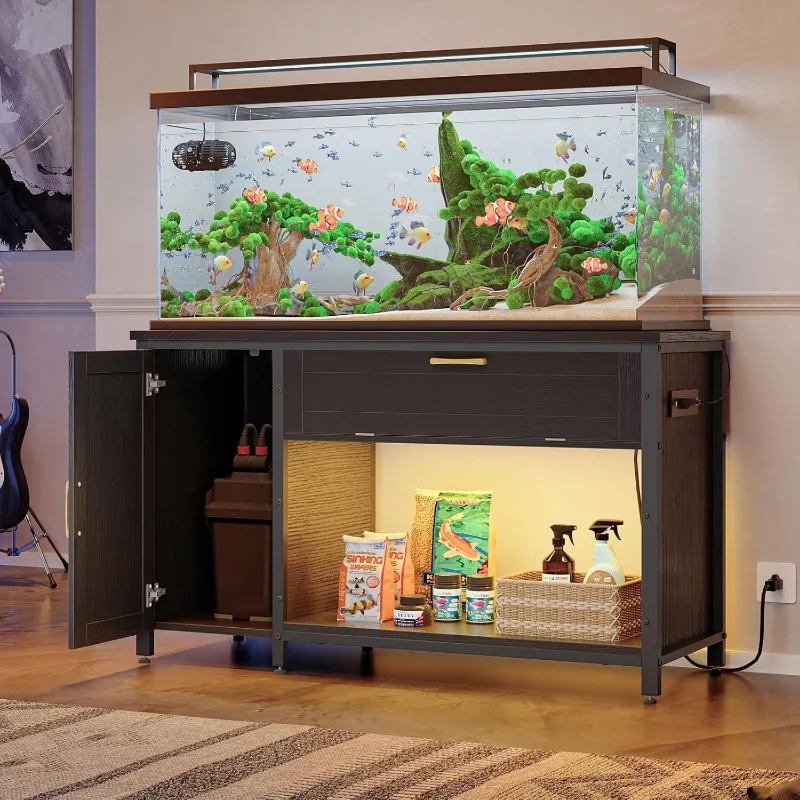 

55-75 Gallon Fish Tank Stand with Power Outlet 49"x19" Heavy-Duty Metal Aquarium Stand, Suit for Reptile/Turtle Terrarium