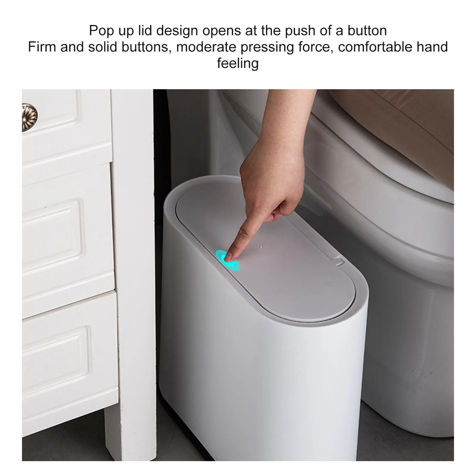 Garbage Container Bin Plastic Trash Can with Press Type Lid Big White Garbage Container Bin for Bathroom Bedroom Kitchen Office