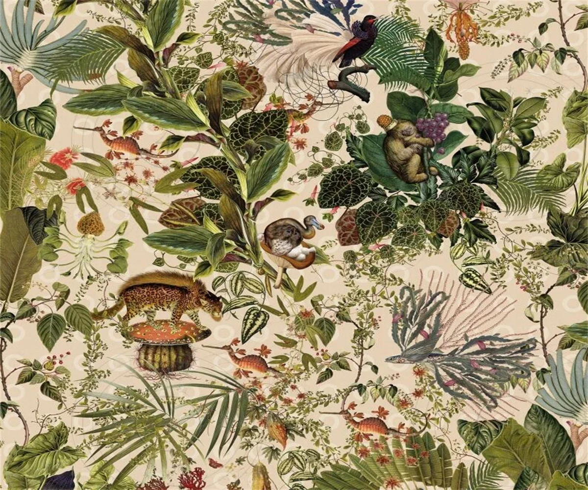 Customized Size Flower Tile Mural Southeast Asian Tropical Plants Animal Wallpaper High End Hotel Leaf Flowers 3D Wallpaper