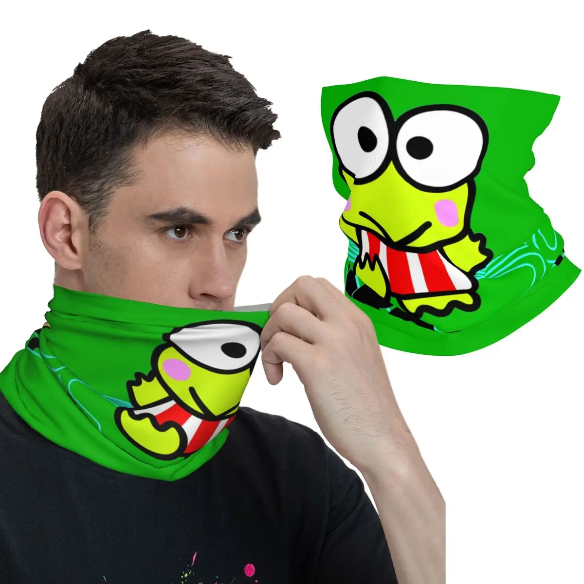 Keroppi pensando balaclava caminhadas acampamento bicicleta máscara proteção sem costura macio rosto capa máscara primavera y2k engraçado cachecol bandana