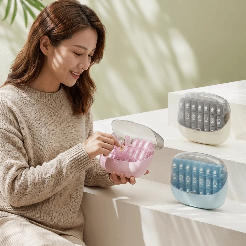 Portable 21 Compartments Pill Box Large 7 Days Divided Travel Pill Container Clear Marked Portable Pill Dispenser Noon
