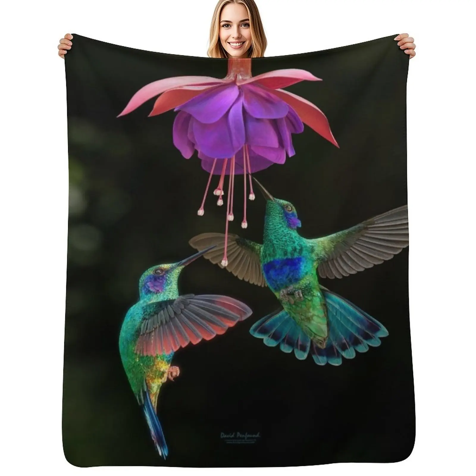 

Hummingbird pair Throw Blanket Shaggy Soft Plush Plaid Personalized Gift Luxury Throw Blankets