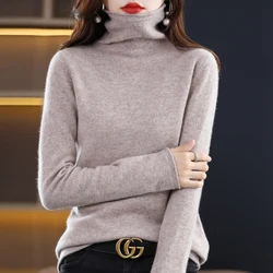 Merino Wool Cashmere Sweater Women's High Neck Pullover Long Sleeved Winter Chic Knitted Sweater Warm And High-Quality Pullover