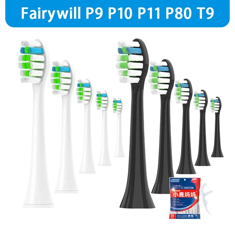 

Fairywill P80 P10 P9 P11 T9 Электрическая зубная щетка Сменные насадки Герметичная упаковка Щетина DuPont Сменные насадки Насадки для щеток