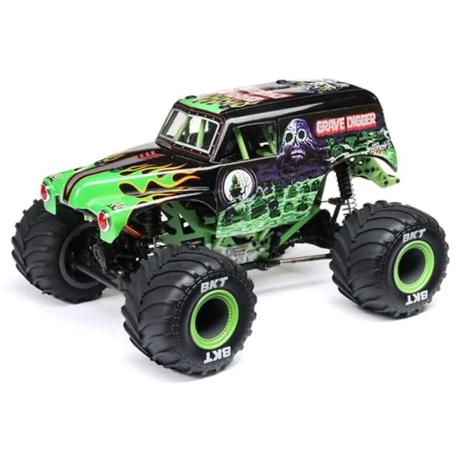 

1/18 Mini LMT Grave Digger 2S 4X4 RTR Brushed Monster Truck for outdoor off-road use, ABS plastic body, green, battery and char