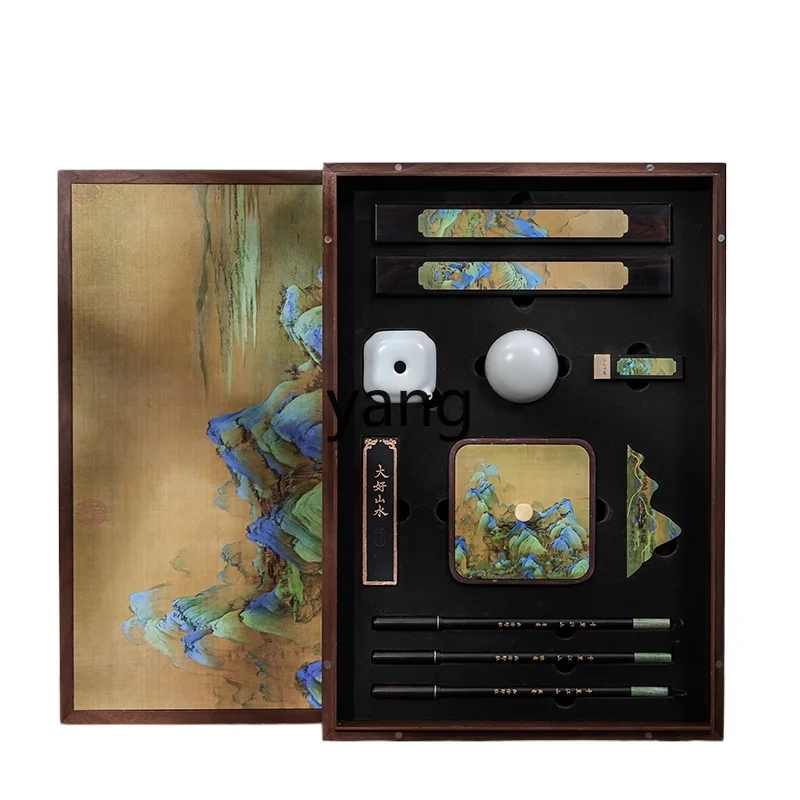 

yjq thousand miles of rivers and mountains, picture study four treasures gift box set, special inkstone for calligraphy
