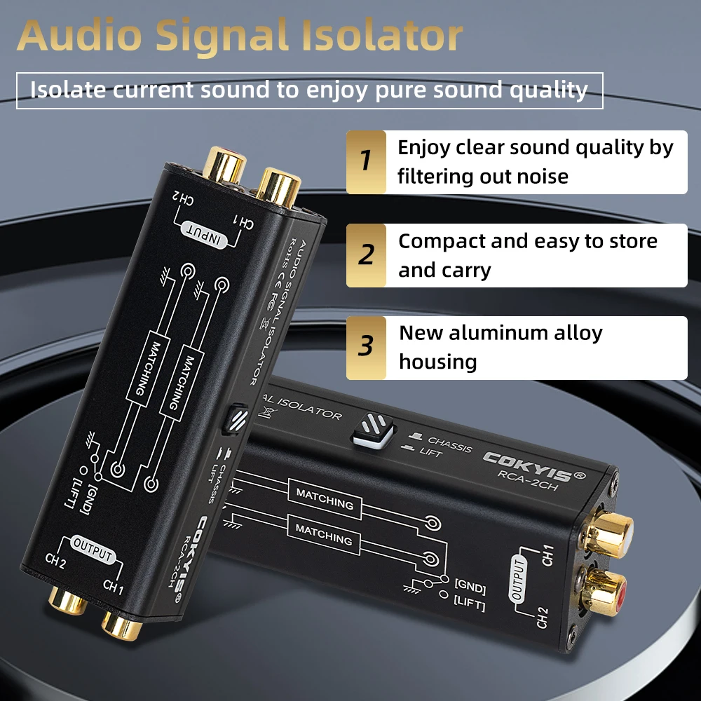 Eliminador de Hum profesional, aislador de señal de Audio, filtro de ruido, Musical portátil, 2 canales, RCA, accesorios aisladores de bucle de tierra