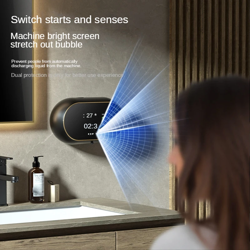 USB Charge Automatic Foam Soap Dispenser Touchless Sensor Liquid Foam Machine Time Temperature Display Wall Mount Hand Sanitizer