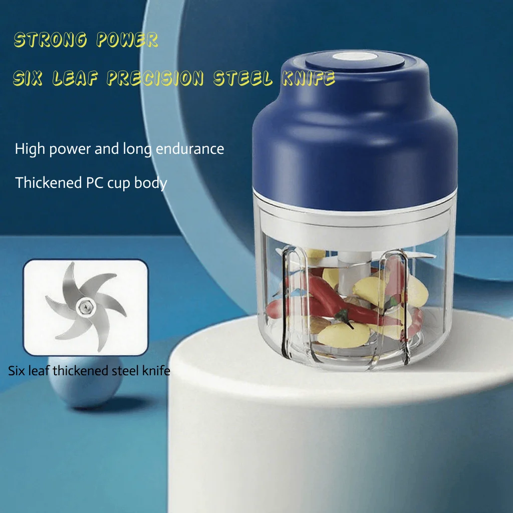 320ml Electric Garlic Chopper - USB Rechargeable 6 Stainless Steel Blades One Touch Food Processor for Ginger Onion Nuts & Puree