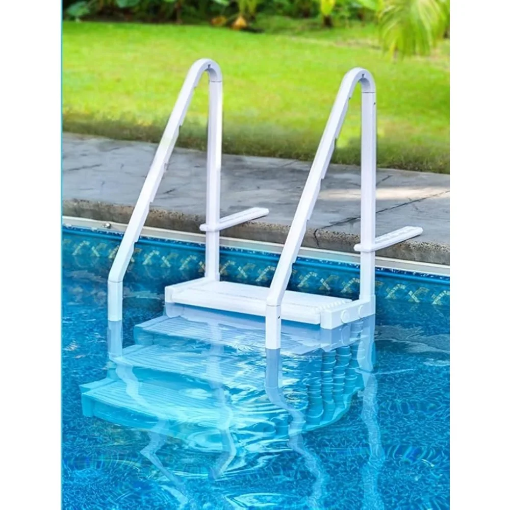 Scaletta per piscina premium per piscine fuori terra - Scaletta montata su piano con doppi corrimano per piscine fuori terra