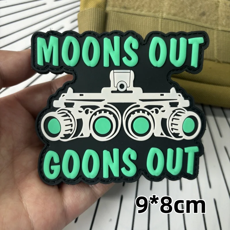 Moons Out Goons Out  Night Vision Device Tactical Patches PVC Luminous Hook&Loop Patches Military Morale Badge Backpack Stickers