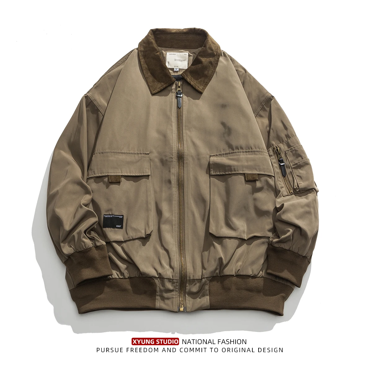 

Sli Outdoor Men's Baseball Pilot Jaet Autumn Winter Faion Stand Collar Workwear Coat Trendy Multiple kets Windproof