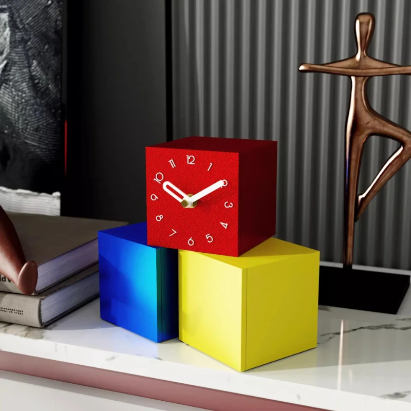

Creative Color Desk Clock Multifunctional Storage Box Tabletop Decor Living Room Decorative Ornament Modern Art Craft Accessory