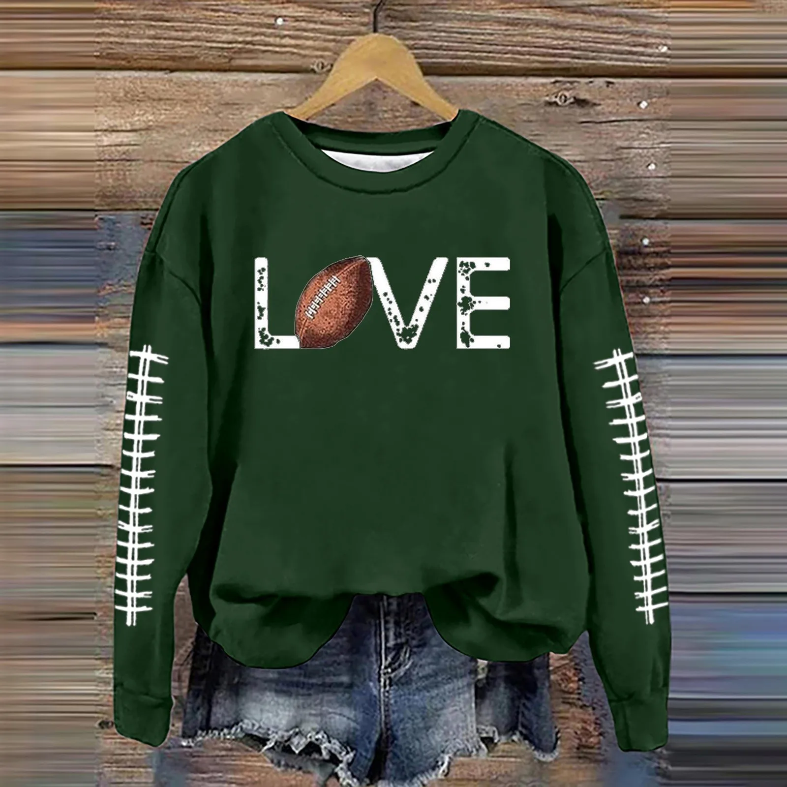 American Style Football Graphic Printed Sweatshirts Women Street Casual Pullover Tops Fashion Trend Harajuku Sweatshirts