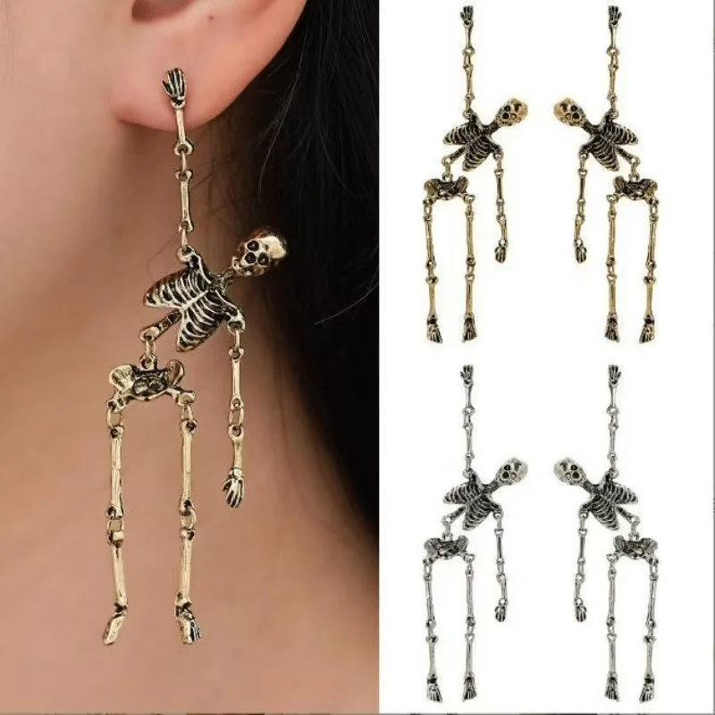 

Halloween Skull Dangle Stud Earrings For Women Gothic All Saints' Day Jewelry Metal Drop Statement Pierced Ear Horror Party Gift